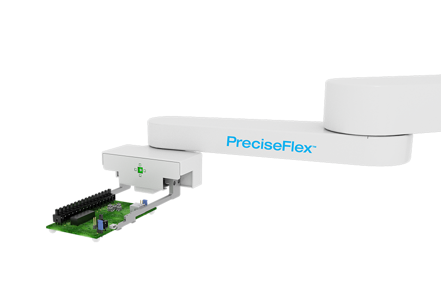 PreciseFlex robot holding pcb
