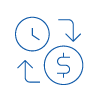 Time wasted, cost and wasted throughput icon blue