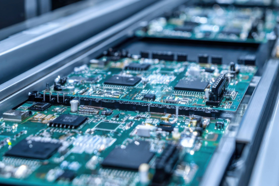 PCBs on conveyor